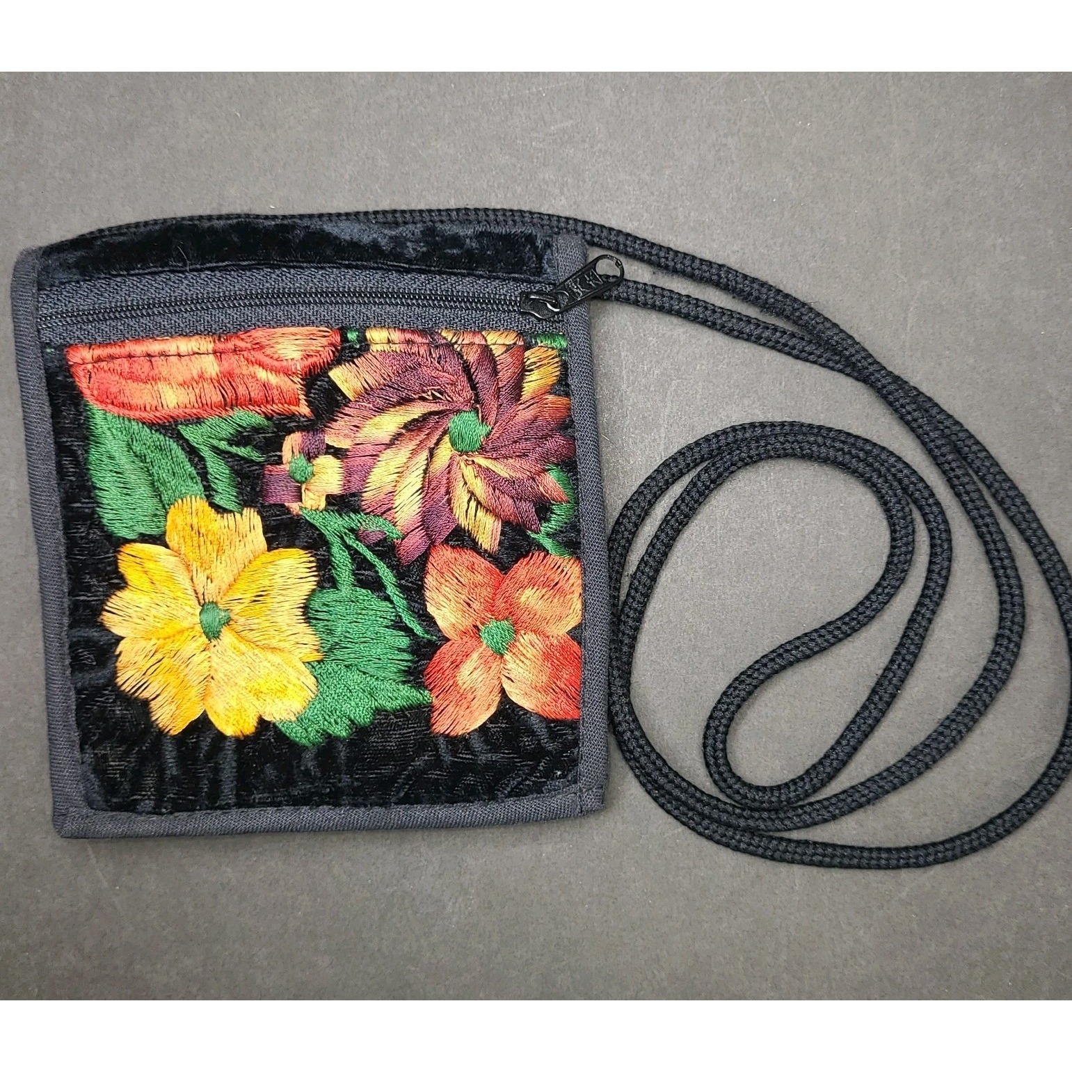 Guatemalan Embroidered Floral Neck Wallet Boho Festival Crossbody Pouch